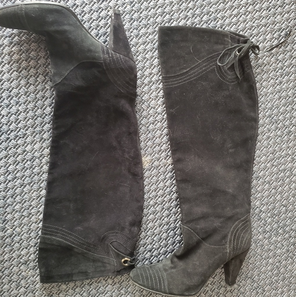 Lavorazione artigiana black suede knee high boots